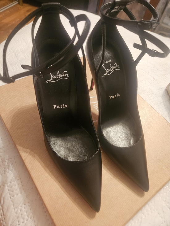 Christian Louboutin Shoes - Christian Louboutin Black Pointed Ankle-Strap Pumps with Wraparound Straps.